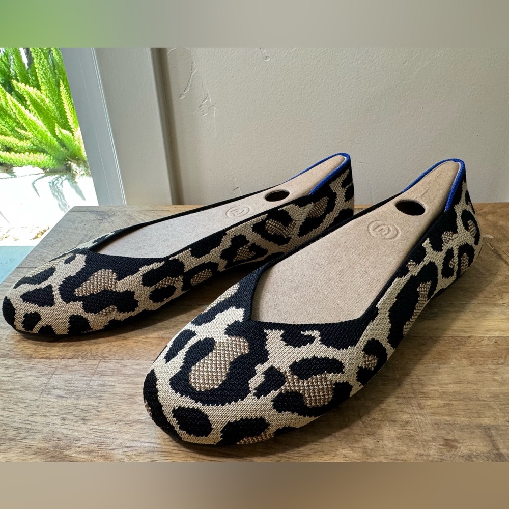 NWT - Rothy's Black and Tan Leopard Ballet Flats